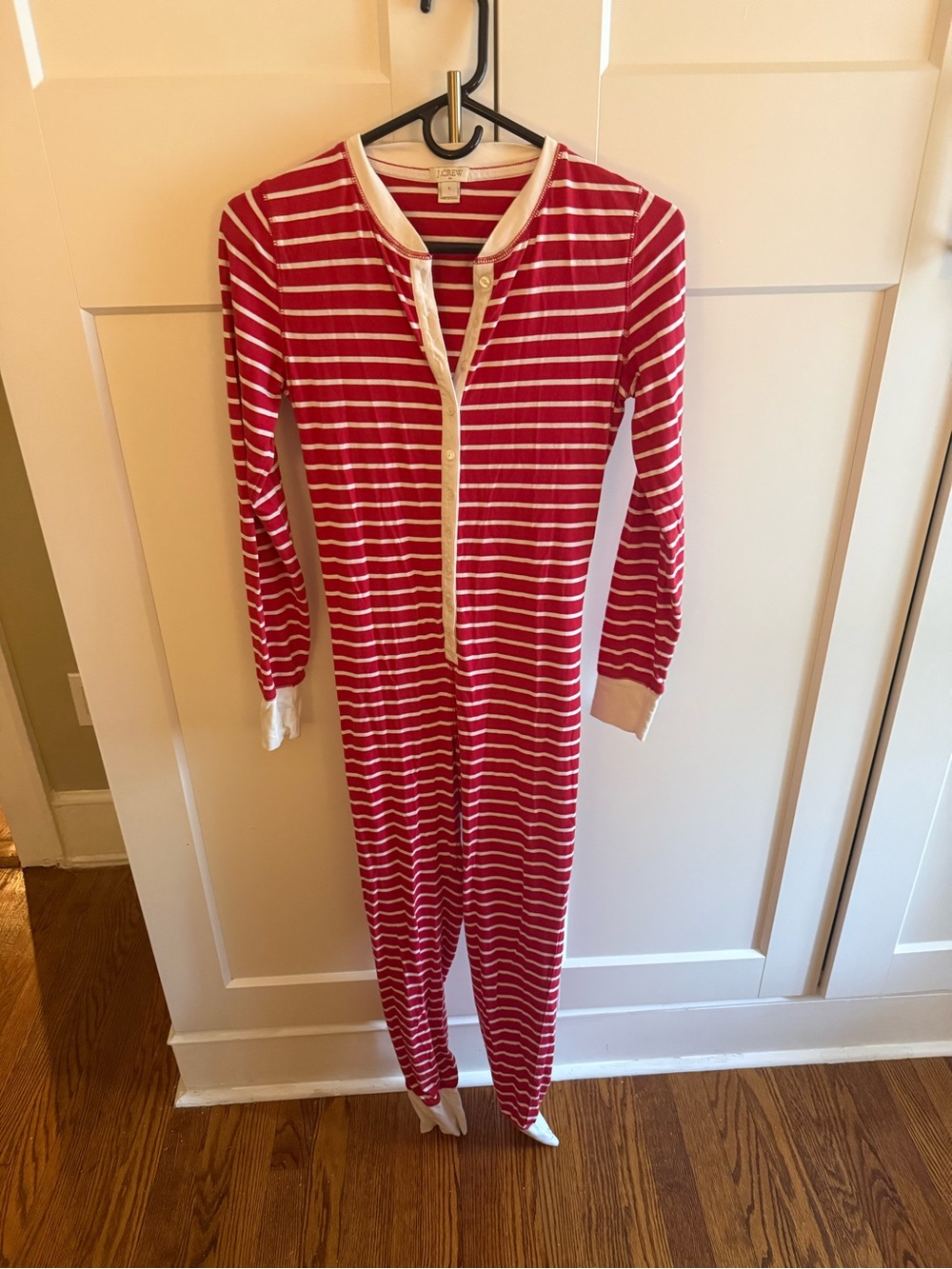J. Crew Red and White Striped Women’s  One-Piece Holiday PJs 🎄